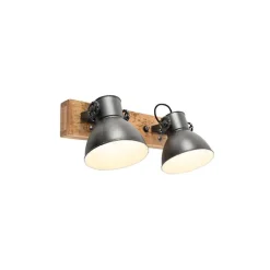 QAZQA Industriële spot donkergrijs met mango hout 2-lichts - Mangoes