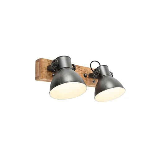 QAZQA Industriële spot donkergrijs met mango hout 2-lichts - Mangoes