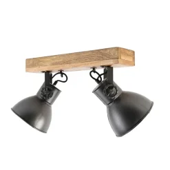 QAZQA Industriële spot donkergrijs met mango hout 2-lichts - Mangoes