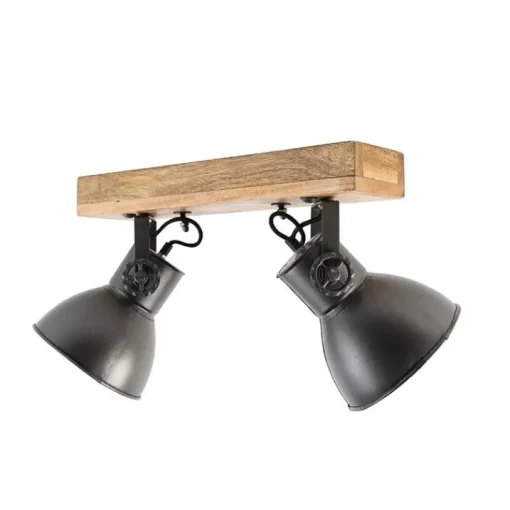 QAZQA Industriële spot donkergrijs met mango hout 2-lichts - Mangoes