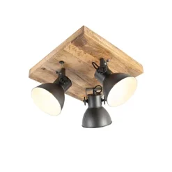 QAZQA Industriële spot donkergrijs met mango hout 3-lichts - Mangoes
