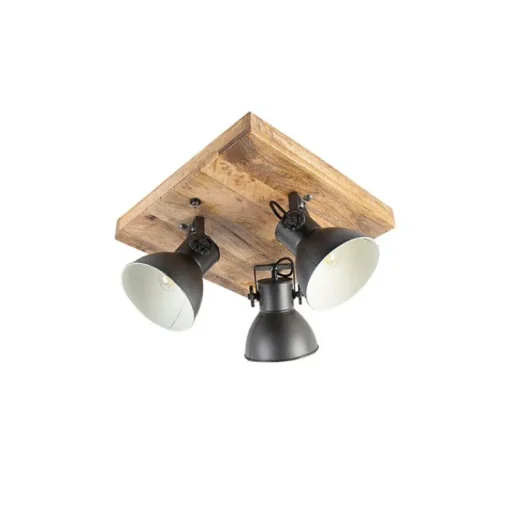 QAZQA Industriële spot donkergrijs met mango hout 3-lichts - Mangoes