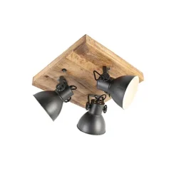 QAZQA Industriële spot donkergrijs met mango hout 3-lichts - Mangoes