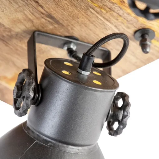 QAZQA Industriële spot donkergrijs met mango hout 3-lichts - Mangoes
