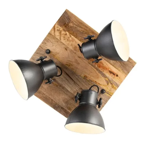 QAZQA Industriële spot donkergrijs met mango hout 3-lichts - Mangoes