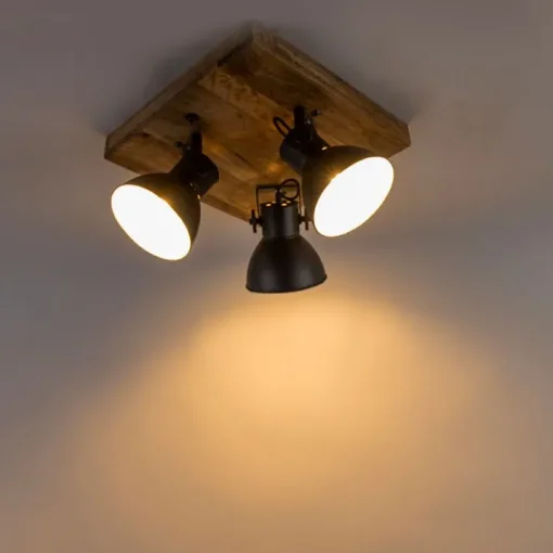 QAZQA Industriële spot donkergrijs met mango hout 3-lichts - Mangoes