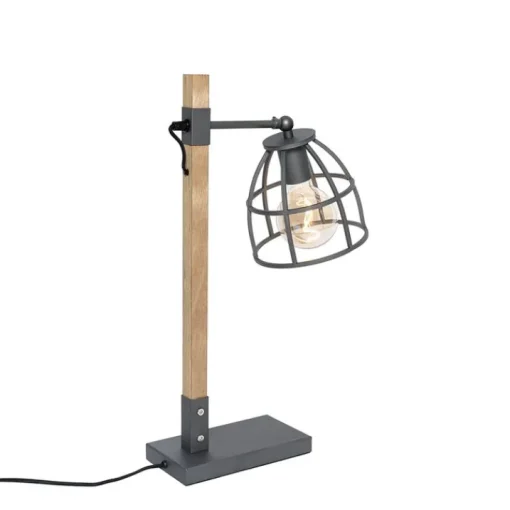 QAZQA Industriële tafellamp donkergrijs met hout - Arthur