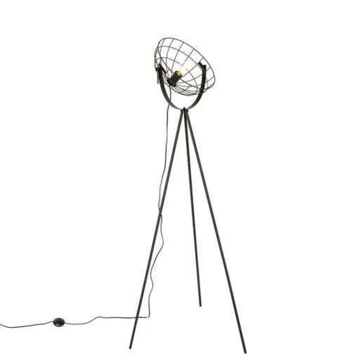 QAZQA Industriële tripod vloerlamp zwart 35 cm verstelbaar - Hanze
