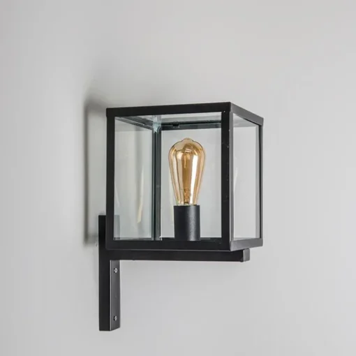 QAZQA Industriële vierkante buitenwandlamp zwart IP23 - Rotterdam
