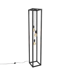 QAZQA Industriële vloerlamp zwart 3-lichts - Big Cage