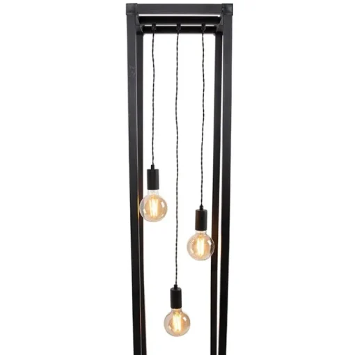 QAZQA Industriële vloerlamp zwart 3-lichts - Big Cage