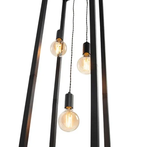 QAZQA Industriële vloerlamp zwart 3-lichts - Big Cage