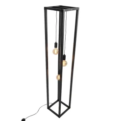 QAZQA Industriële vloerlamp zwart 3-lichts - Big Cage