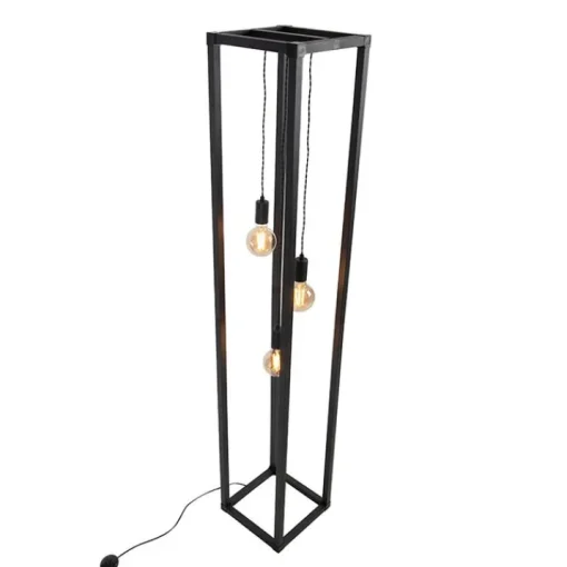 QAZQA Industriële vloerlamp zwart 3-lichts - Big Cage