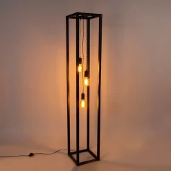 QAZQA Industriële vloerlamp zwart 3-lichts - Big Cage
