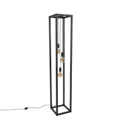 QAZQA Industriële vloerlamp zwart 3-lichts - Big Cage