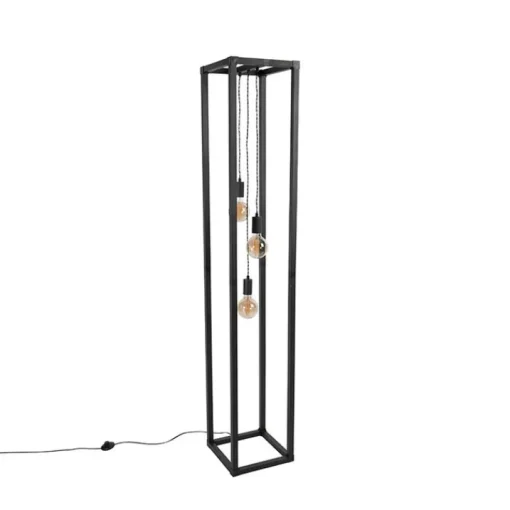 QAZQA Industriële vloerlamp zwart 3-lichts - Big Cage