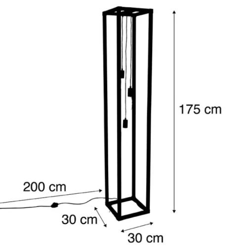 QAZQA Industriële vloerlamp zwart 3-lichts - Big Cage