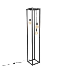 QAZQA Industriële vloerlamp zwart 3-lichts - Big Cage