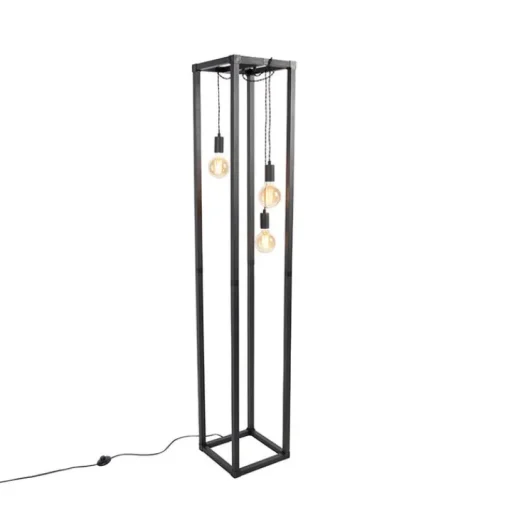 QAZQA Industriële vloerlamp zwart 3-lichts - Big Cage