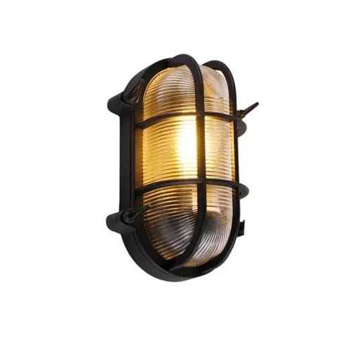 QAZQA Industriële wand- en plafondlamp zwart ovaal IP44 - Noutica