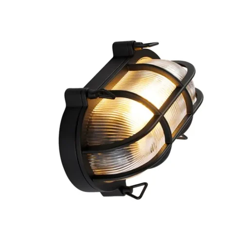 QAZQA Industriële wand- en plafondlamp zwart ovaal IP44 - Noutica