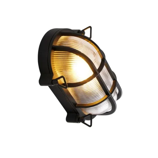 QAZQA Industriële wand- en plafondlamp zwart ovaal IP44 - Noutica