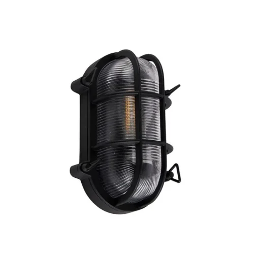 QAZQA Industriële wand- en plafondlamp zwart ovaal IP44 - Noutica
