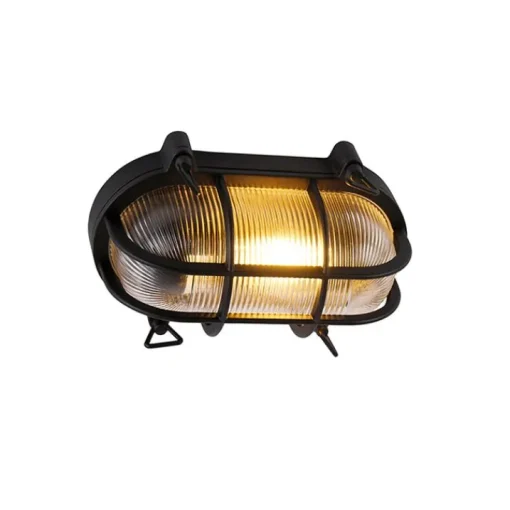 QAZQA Industriële wand- en plafondlamp zwart ovaal IP44 - Noutica