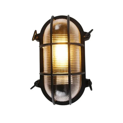 QAZQA Industriële wand- en plafondlamp zwart ovaal IP44 - Noutica