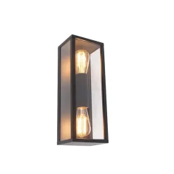 QAZQA Industriële wandlamp zwart 38 cm 2-lichts IP44 - Charlois