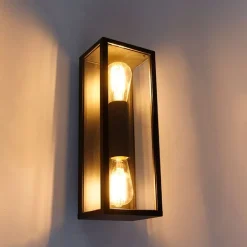QAZQA Industriële wandlamp zwart 38 cm 2-lichts IP44 - Charlois