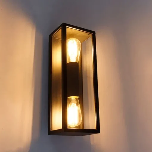 QAZQA Industriële wandlamp zwart 38 cm 2-lichts IP44 - Charlois