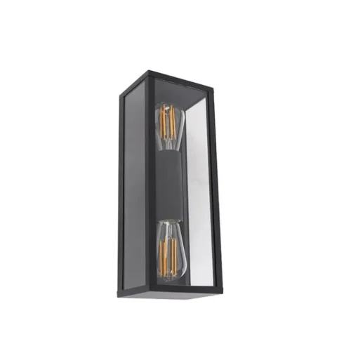 QAZQA Industriële wandlamp zwart 38 cm 2-lichts IP44 - Charlois