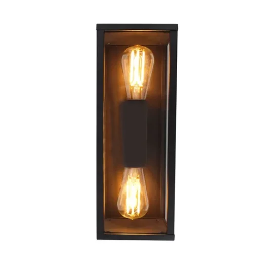 QAZQA Industriële wandlamp zwart 38 cm 2-lichts IP44 - Charlois