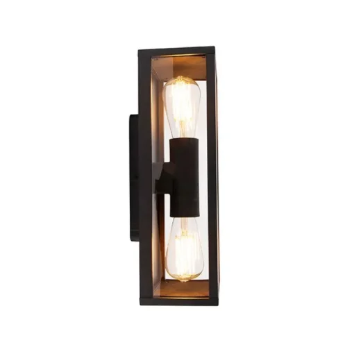 QAZQA Industriële wandlamp zwart 38 cm 2-lichts IP44 - Charlois