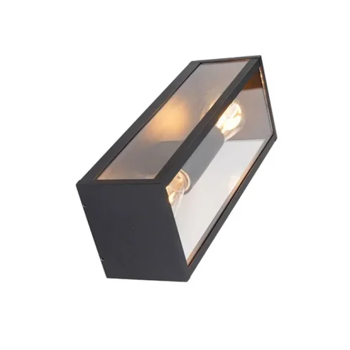 QAZQA Industriële wandlamp zwart 38 cm 2-lichts IP44 - Charlois