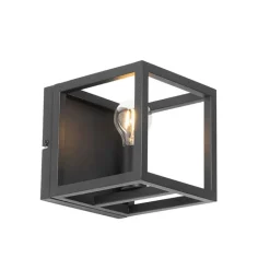 QAZQA Industriële wandlamp zwart kubus - Cage