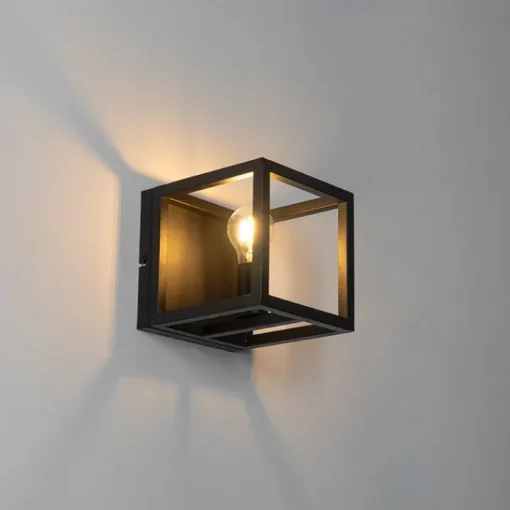 QAZQA Industriële wandlamp zwart kubus - Cage