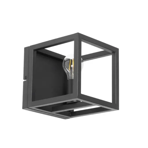 QAZQA Industriële wandlamp zwart kubus - Cage