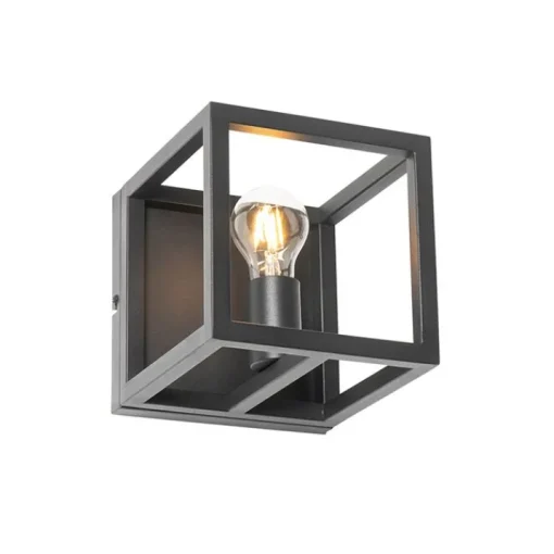 QAZQA Industriële wandlamp zwart kubus - Cage