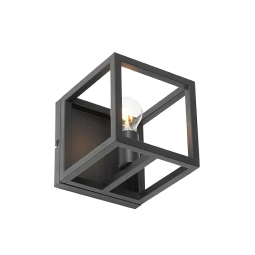 QAZQA Industriële wandlamp zwart kubus - Cage
