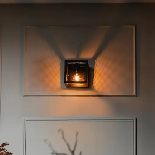 QAZQA Industriële wandlamp zwart met gaas - Cage
