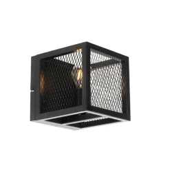 QAZQA Industriële wandlamp zwart met gaas - Cage
