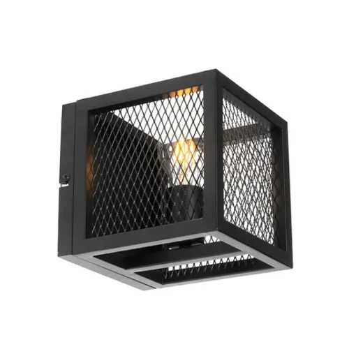 QAZQA Industriële wandlamp zwart met gaas - Cage