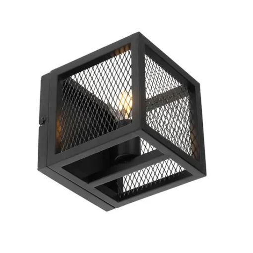 QAZQA Industriële wandlamp zwart met gaas - Cage