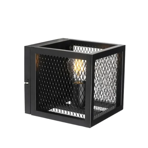 QAZQA Industriële wandlamp zwart met gaas - Cage