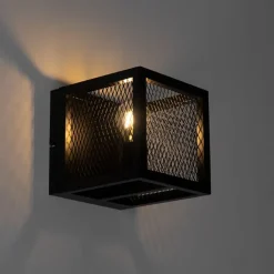 QAZQA Industriële wandlamp zwart met gaas - Cage