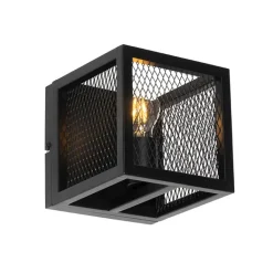 QAZQA Industriële wandlamp zwart met gaas - Cage
