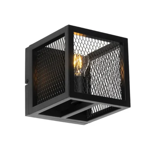 QAZQA Industriële wandlamp zwart met gaas - Cage